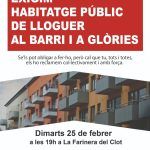 REUNIÓ INFORMATIVA SOBRE HABITATGE PÚBLIC DE LLOGUER AL BARRI I A GLÒRIES. 25 FEBRER